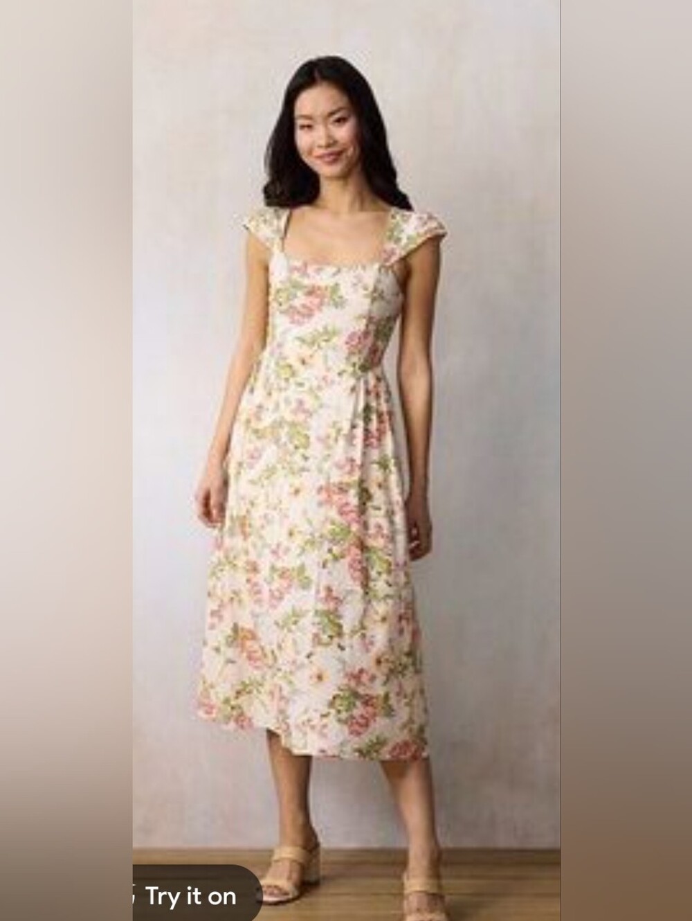 Lauren Conrad Cap-Sleeve Floral Square-Neck Midi Dress Size XXL Cottagecore